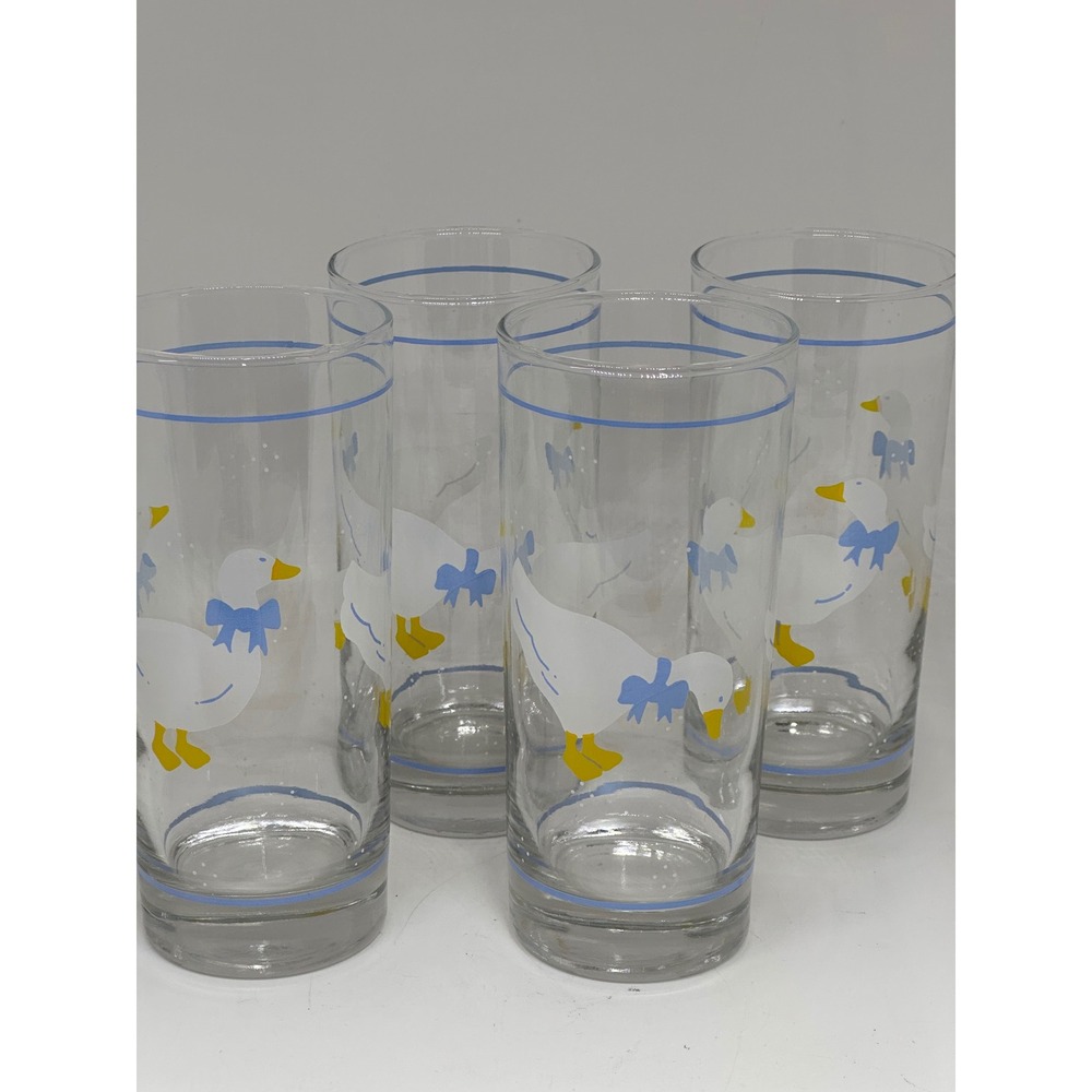 VTG Goose Drinking Glasses Set Blue White Bow Country Cottagecore Kitchen Decor - Picture 8 of 8
